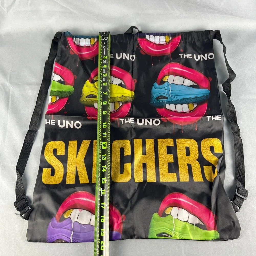 Skechers The Uno Drawstring Bag Mens Black Multi Lips Graphic Adjustable Strap